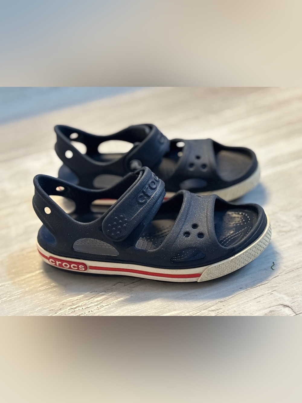 CROCS Kids Navy Blue Crocband II Sandals with Hook-and-Loop Strap Children’s 13